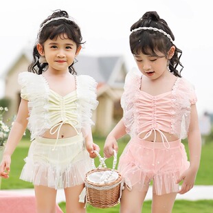 2025新款 高级儿童泳衣女孩分体洋气蕾丝仙女公主可爱甜美女童泳装