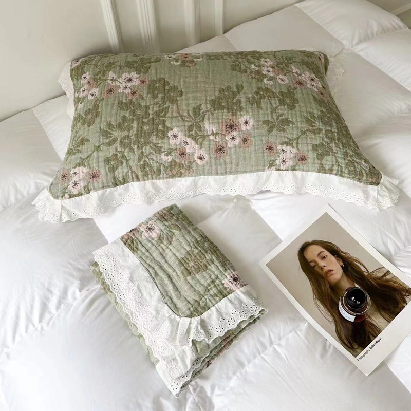 纯棉纱布枕巾一对春夏冬奶油风