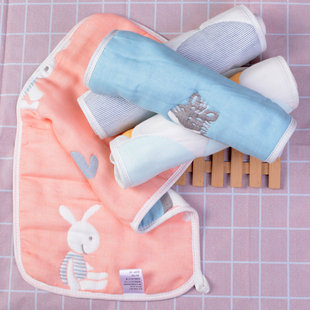 全棉五层加厚吸水纱布素色卡通童巾纯棉布艺幼儿园儿童毛巾25x50