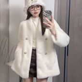 外套女冬季 小香风仿水貂绒皮草百搭 中长款 皮毛一体小个子大衣新款