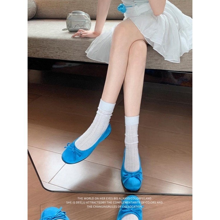 法式蝴蝶结圆头芭蕾舞单鞋女2026新款小蓝鞋温柔风一脚蹬平底鞋子,女鞋,时尚芭蕾鞋,淘宝优惠券,粉丝福利购,淘宝优惠卷