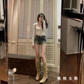 靴子女长筒靴2025年新款 秋冬粗跟堆堆靴西部牛仔靴高筒瘦瘦骑士靴