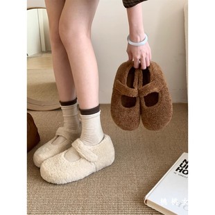 厚底内增高毛毛鞋女外穿2025秋冬新款加绒玛丽珍鞋晚晚豆豆鞋棉鞋