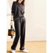 休闲运动套装 女春秋冬2026新款 时尚 欧式 名媛气质阔腿裤 针织两件套