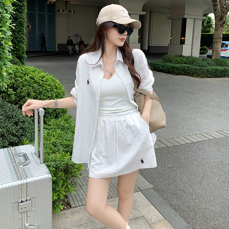 运动套装女夏衬衫短裤休闲两件套