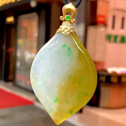 传其翠宝天然缅甸翡翠A货老坑黄加绿无事牌吊坠底子细腻种水冰