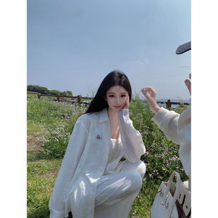 JAYKY YANG【氧吧亚麻】70莱赛尔双袋长袖衬衫女阔腿休闲长裤套装
