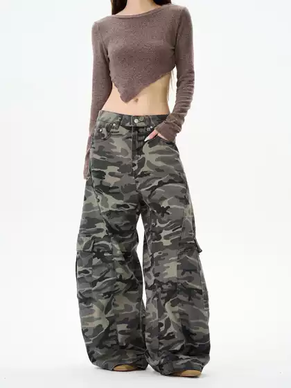 Tailang's Shop American Retro Design High-End Camouflage Work Pants Men's Inverted Scimitar Pants Couple Pants Trendy