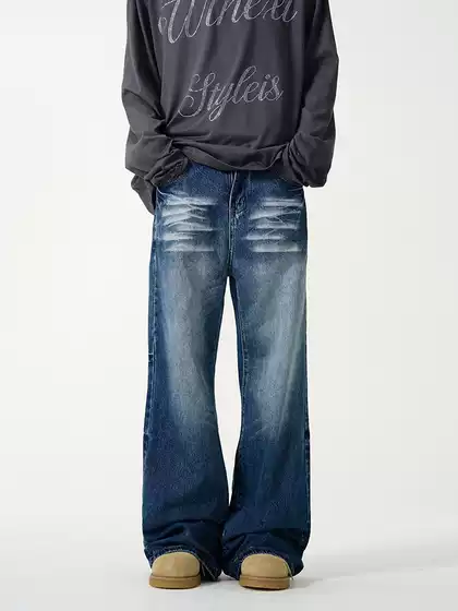 Tailang's Shop American Retro Niche Design Whiskered Flared Jeans for Men, High-End Cool Pants for Couples