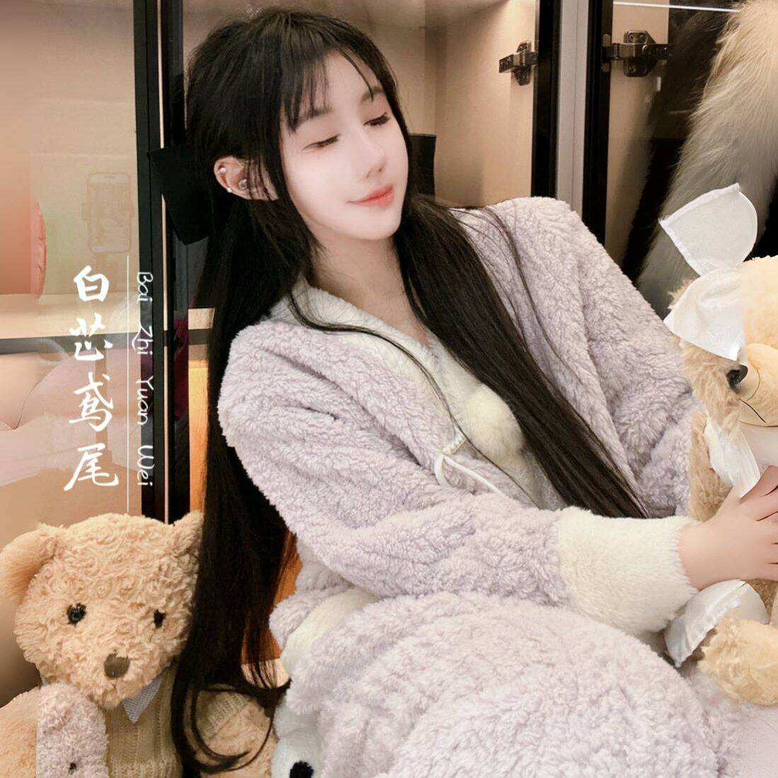 Yuki酱•⌈白芷鸢尾⌋汉服国风新中式睡衣女冬加绒加厚家居服套装