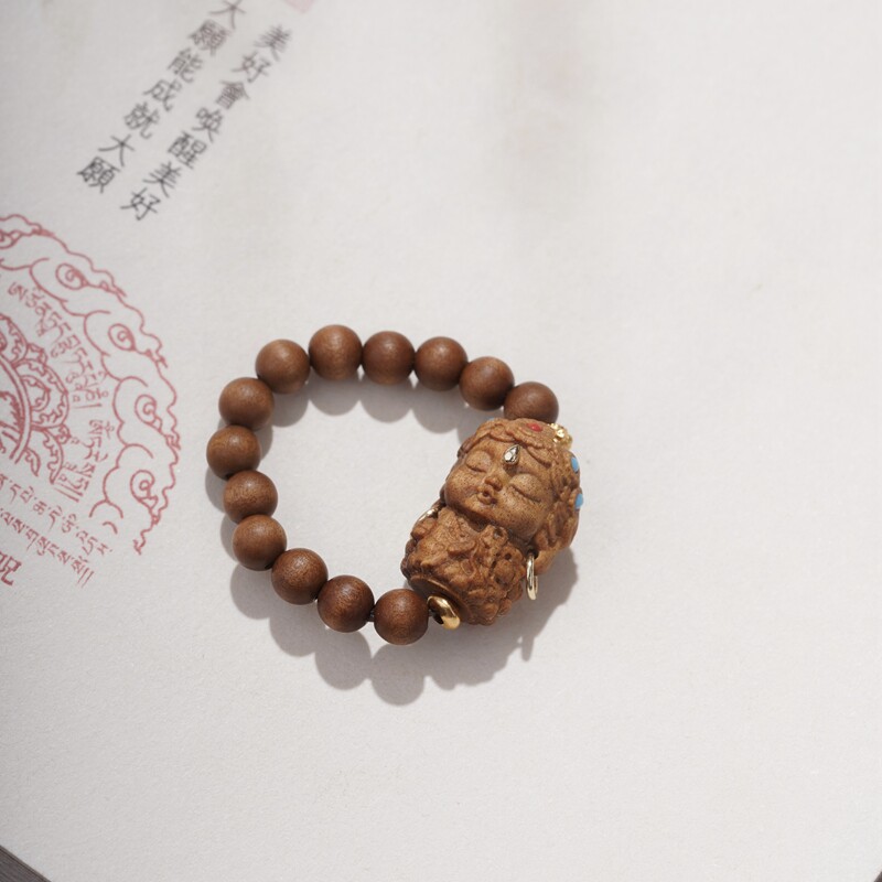 天然印度老山檀度母戒指女