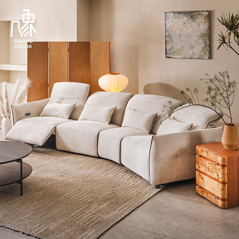 几象云屿复古现代极简布艺沙发客厅电动功能直排转角三人位沙发