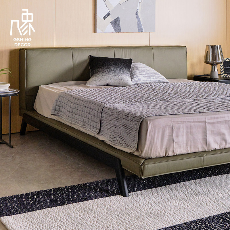 几象诧寂风轻奢极简意大利头层牛皮软包床全真皮床大户型主卧1.8M