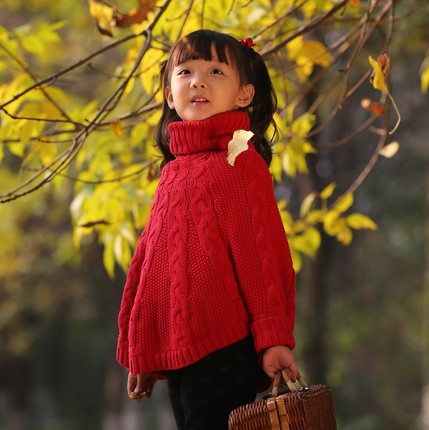 现货美国carters正品女童红色高领编织斗篷毛衣蝙蝠袖