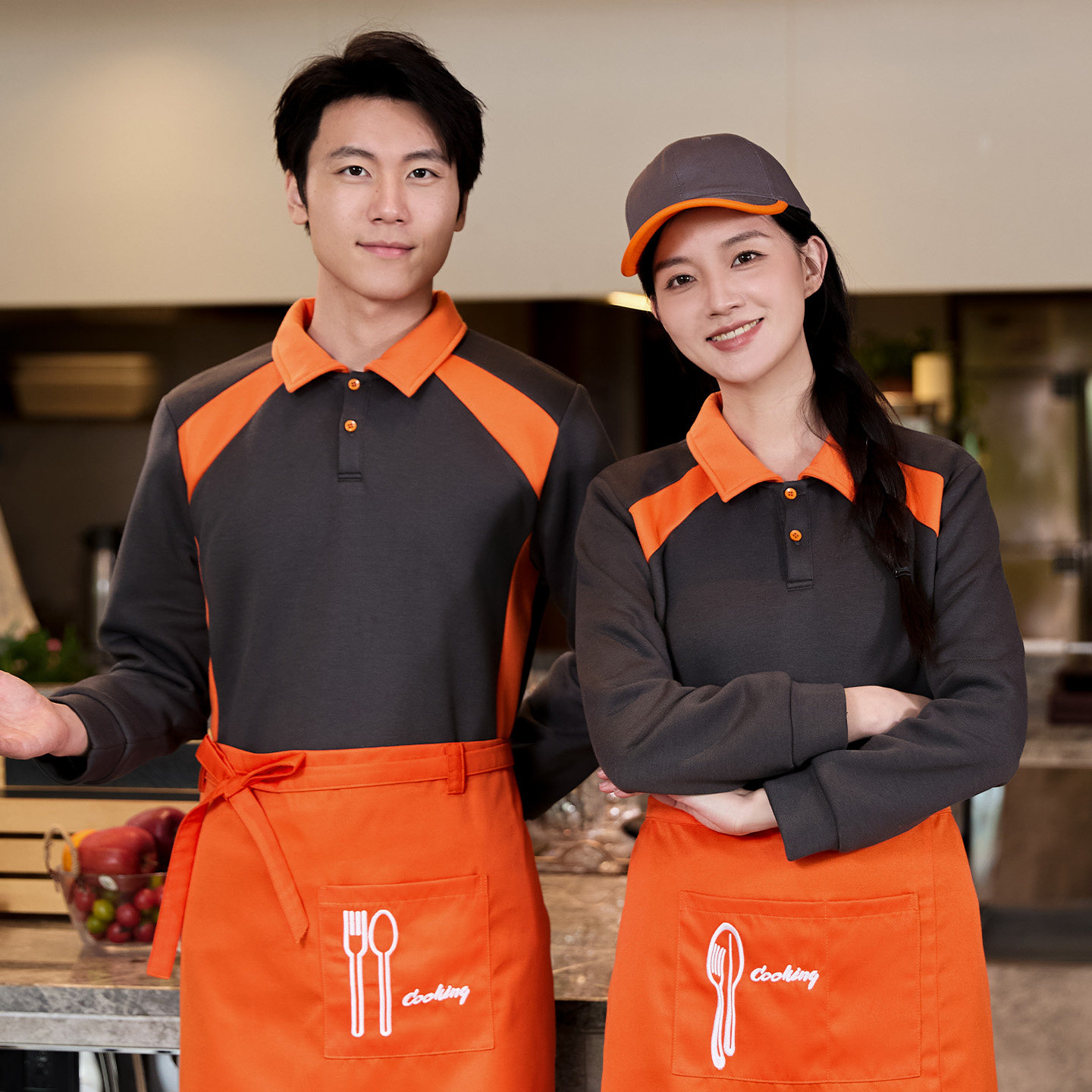 酒店餐饮服务员工作服加绒卫衣秋冬季奶茶店火锅店西餐厅长袖定制