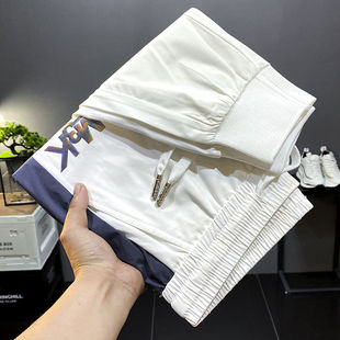 超薄款 夏季 子男士 子 束脚速干九分运动裤 休闲裤 凉感修身 白色冰丝裤