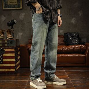 春夏季 子 宽松直筒水洗薄款 男士 男装 裤 潮牌复古2024新款 牛仔裤 美式