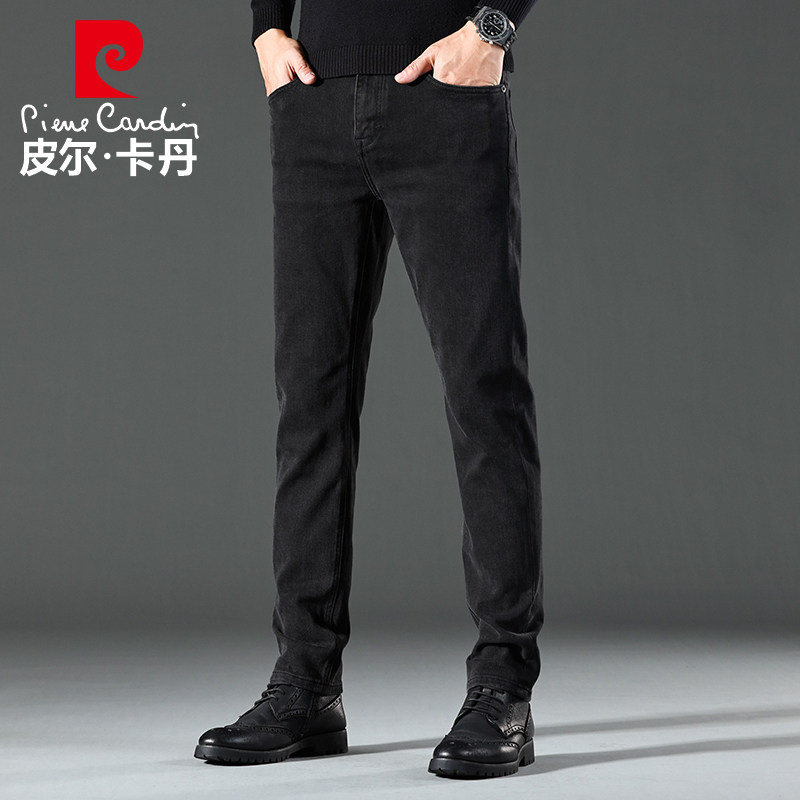 皮尔卡丹2024春秋新款黑色牛仔裤男宽松直筒休闲美式弹力款长裤子