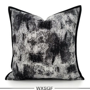 新中式黑白色抽象水墨靠包抱枕样板间售楼处卧室客厅沙发方枕腰枕