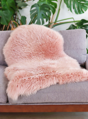 澳洲粉色灰色羊毛沙发垫 轻奢风纯色皮毛一体沙发坐垫整张羊皮垫