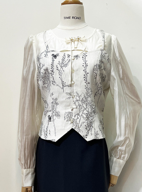 Time RoaD/汤米诺长袖气质衬衫女春秋新中式印花拼接上衣百搭女