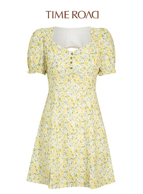 Time RoaD/汤米诺商场同款碎花方领漏背连衣裙夏季女T25233193568