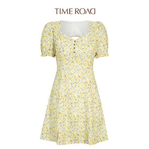 汤米诺商场碎花漏背甜美连衣裙