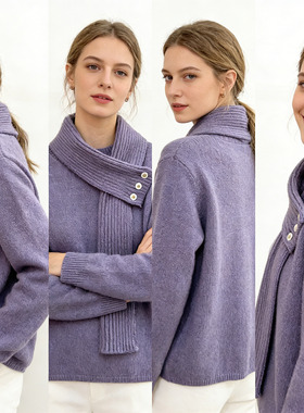 Time RoaD/汤米诺设计感小众围脖领针织衫女冬2026年慵懒气质毛衣