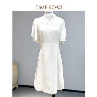 Time RoaD/汤米诺小飞袖改良旗袍女夏季方领显高显廋中长款连衣裙