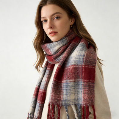 汤米诺仿羊绒英伦格子保暖围巾