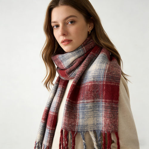 汤米诺仿羊绒英伦格子保暖围巾