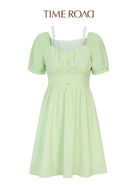 Time RoaD/汤米诺气质极简吊带连衣裙女夏法式方领裙T25233191600