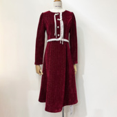 Time 金丝绒暗红气质显瘦假两件连衣裙中长款 RoaD 汤米诺拼接长袖