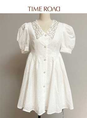 Time RoaD/汤米诺商场同款白色蕾丝高级感连衣裙夏T25233193545N