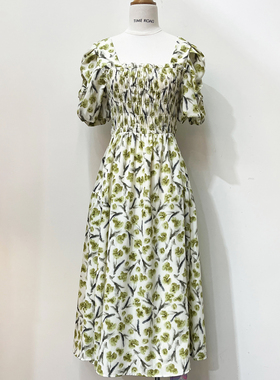 Time RoaD/汤米诺法式翻领碎花短袖连衣裙女夏短袖度假风中长裙子