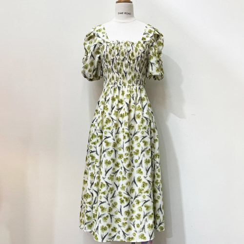 Time RoaD/汤米诺法式翻领碎花短袖连衣裙女夏短袖度假风中长裙子