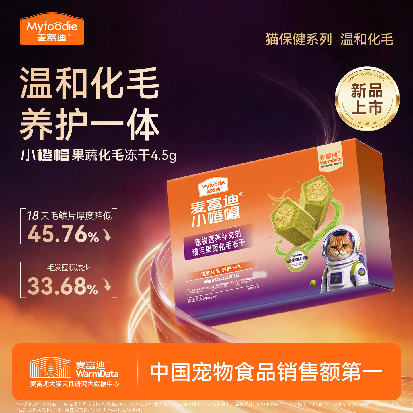 【新品尝鲜】麦富迪小橙帽猫咪水果膳食纤维猫草化毛球冻干排毛