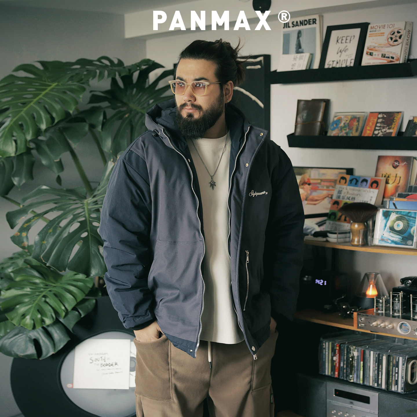 PANMAX潮牌大码男装羽绒服鸭绒填充保暖连帽工装外套秋冬男士夹克