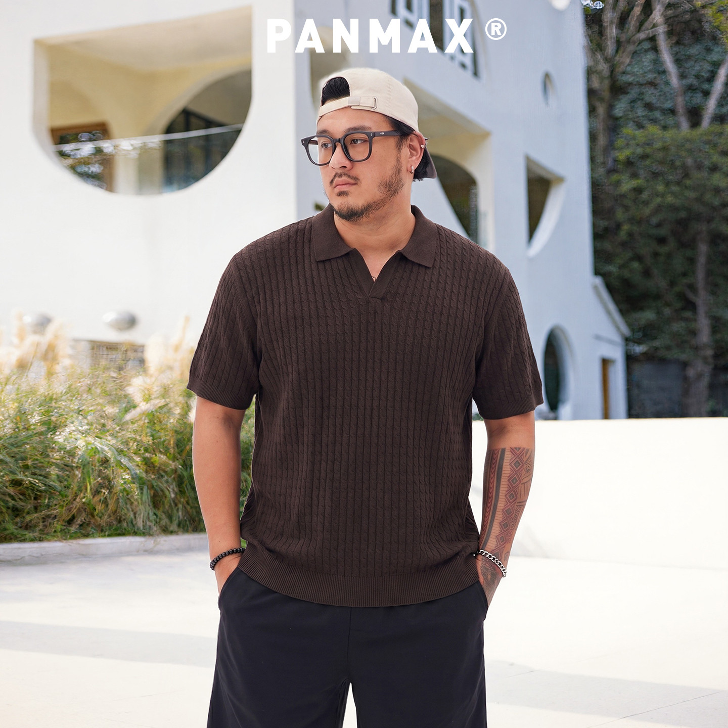 PANMAX潮牌大码老钱风毛线针织提花polo衫凉感柔软透气短袖T恤