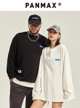 PANMAX大码男装秋美式纯色简约打底衫高街长袖t恤加大情侣装