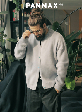 PANMAX大码潮牌男装老钱风针织开衫毛衣美式精致纽扣加大针织外套