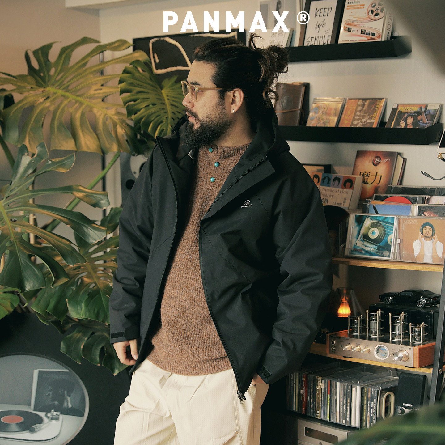 PANMAX潮牌大码男装秋冬简约户外羽绒服夹克防风外套连帽工装风衣