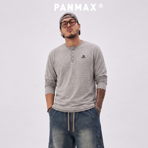 PANMAX大码男装长袖T恤男秋季亨利领打底衫胖子加肥加大码体恤潮