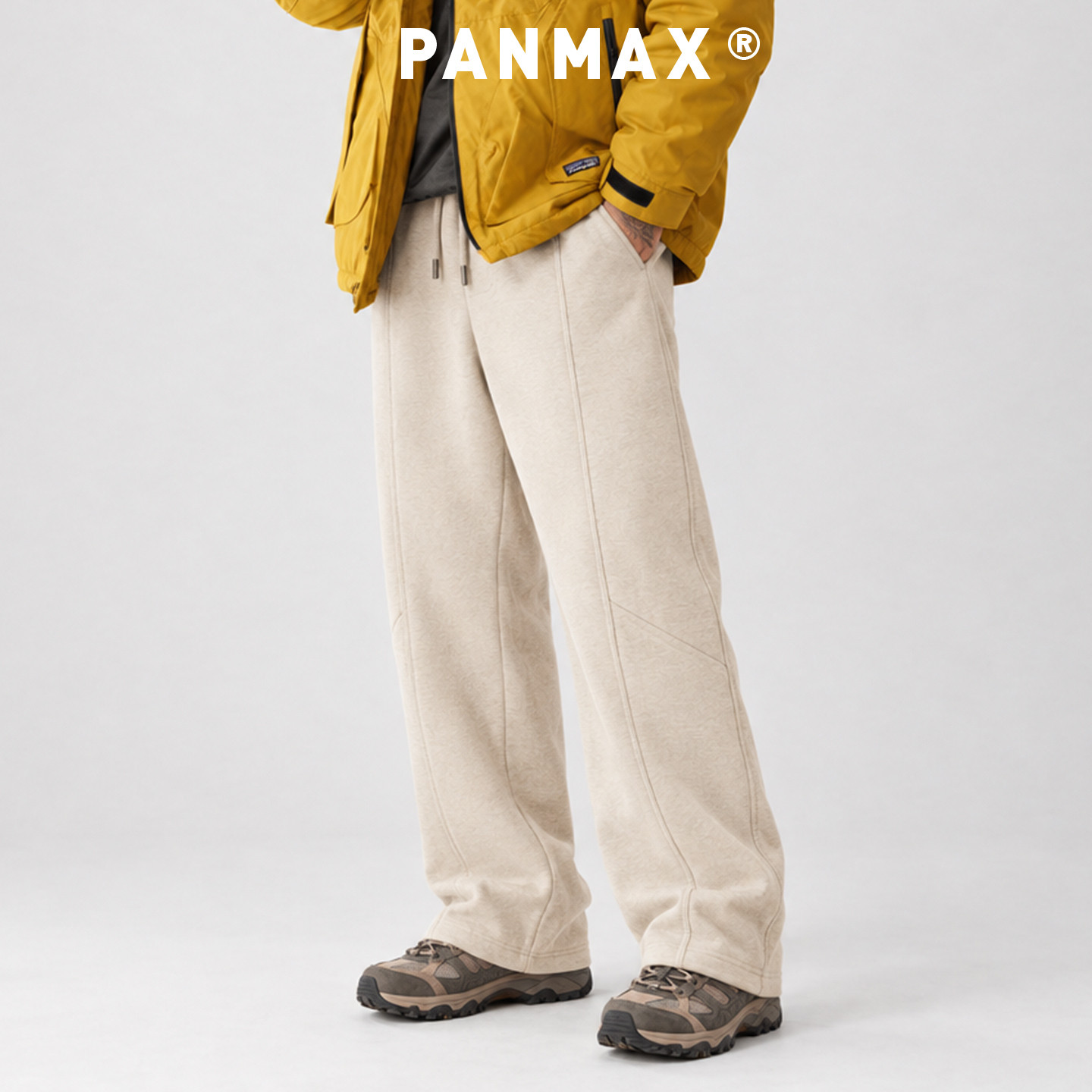 PANMAX潮牌大码垂感阔腿卫裤男高街直筒拖地裤极简纯色休闲长裤