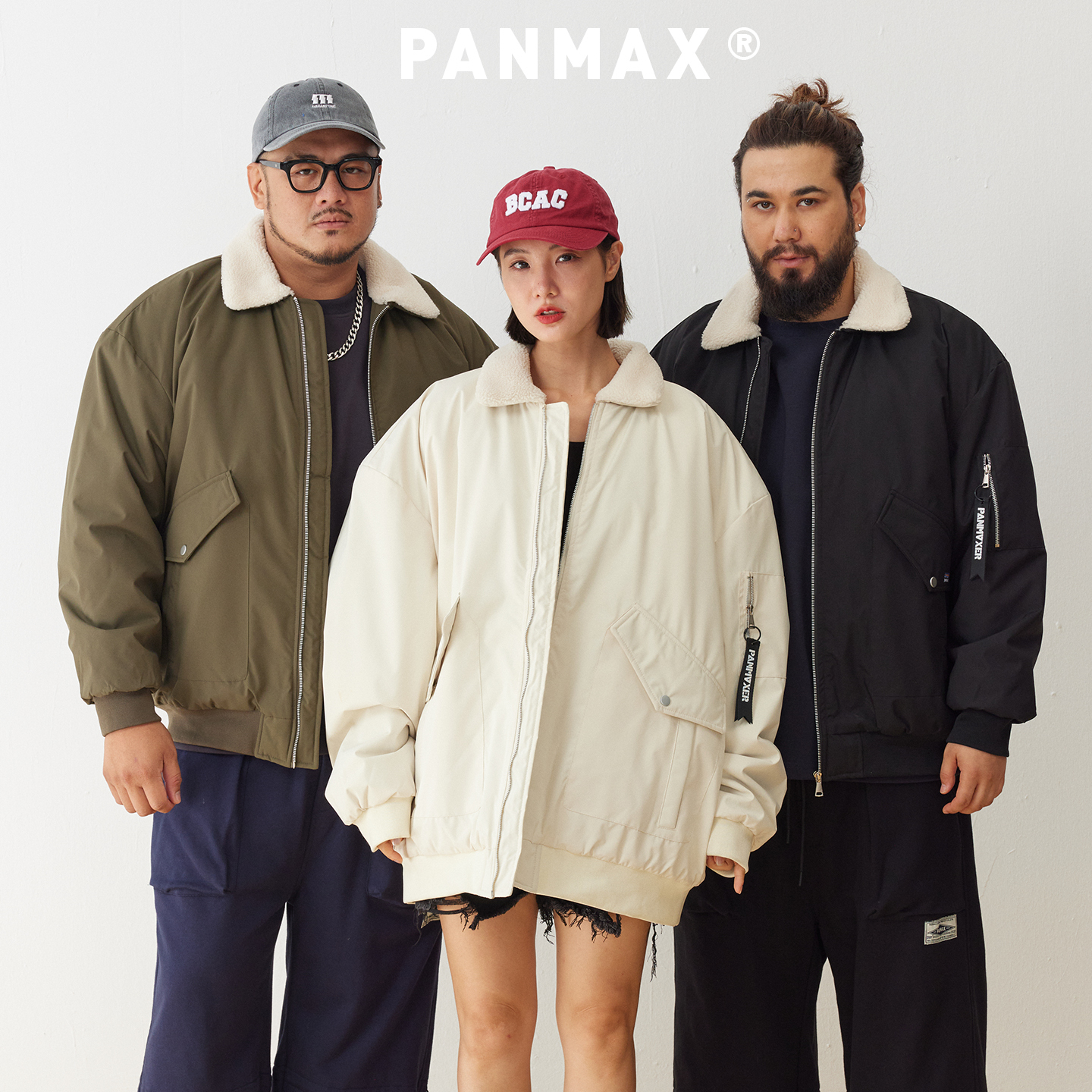 PANMAX大码潮牌男装2024冬季复古风毛领棉服外套美式飞行员夹克