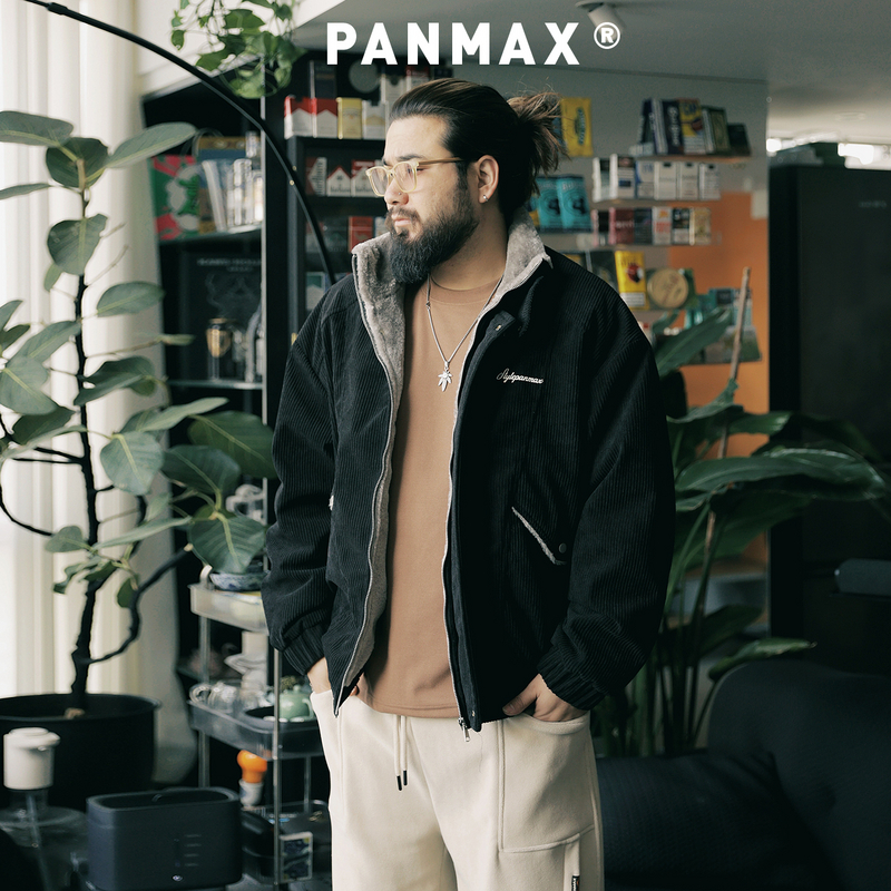 PANMAX潮牌大码男装灯芯绒棉服外套秋冬保暖夹克男士复古立领外套