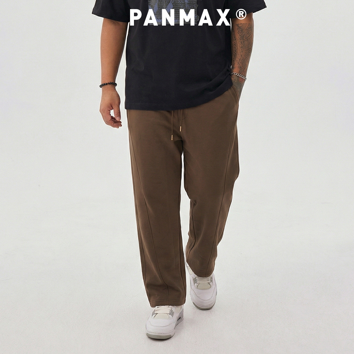 PANMAX潮牌男装春秋卫裤极简休闲运动宽松松紧腰头抽绳棉质卫裤