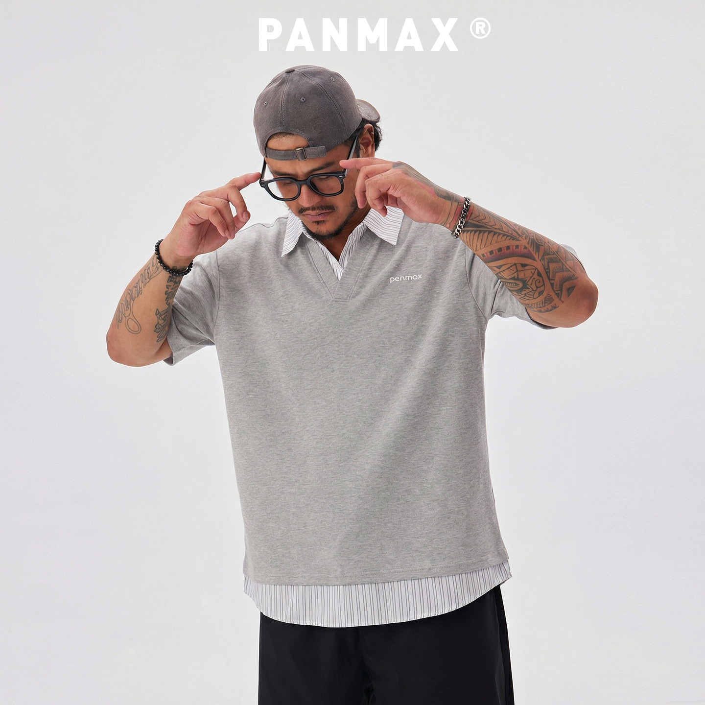PANMAX潮牌大码男装2026夏季美式假两件翻领Polo衫宽松百搭上衣