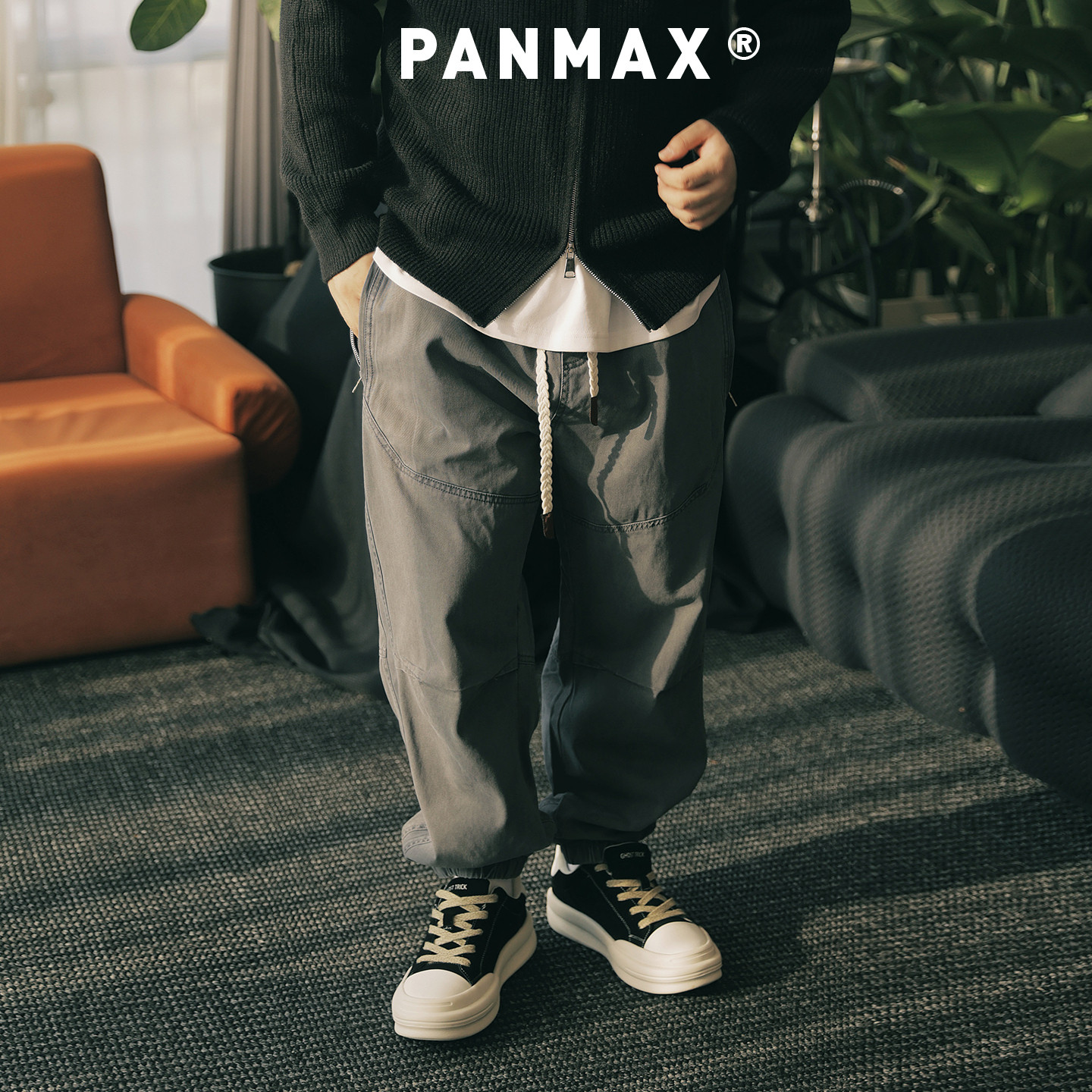 PANMAX潮牌大码男装秋新款美式工装裤加大宽松束脚休闲裤长裤