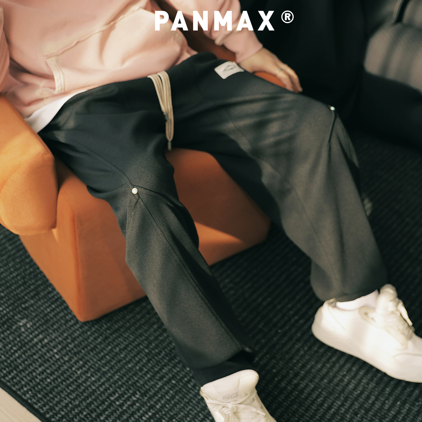 PANMAX大码潮牌男装美式复古弯刀裤加大高垂感直筒裤运动休闲卫裤